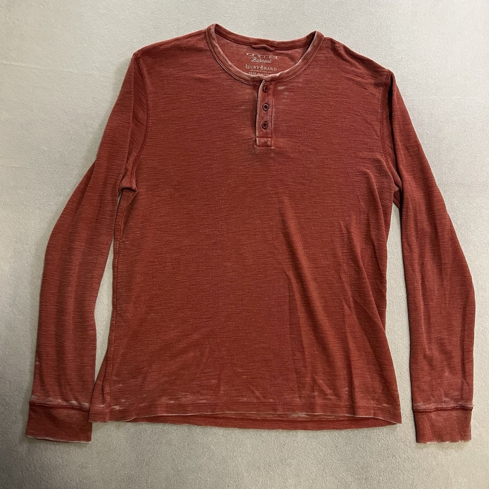 Lucky Brand Venice Burnout Henley Shirt Mens XL Long Sleeve Thermal Casual Tee